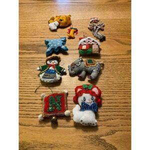 Vintage Felt Christmas Ornaments Set 9 Assorted Cute Animal Snowman good quality